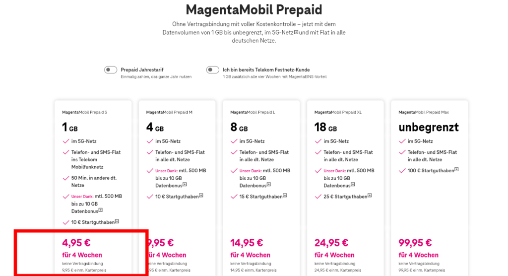 Telekom D1 Prepaid immer mit Fixkosten